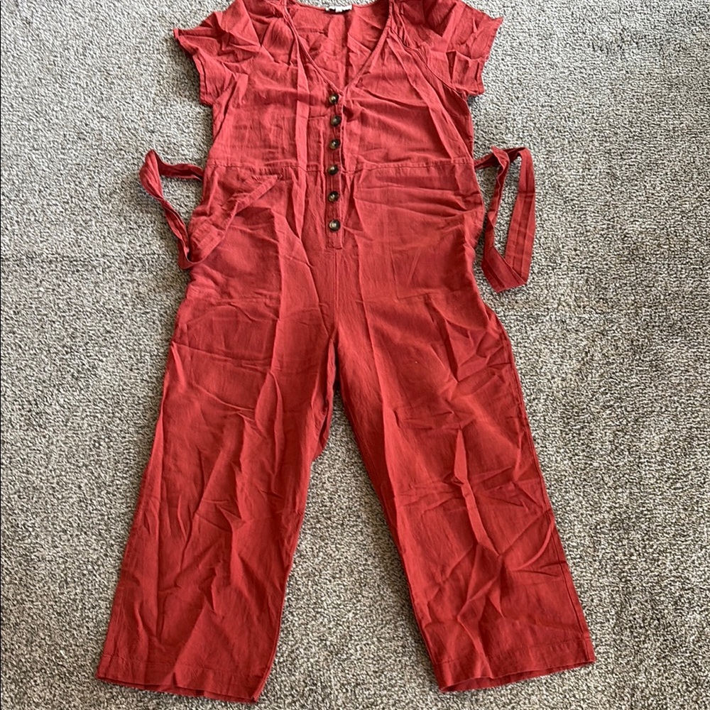 Women's Burnt Orange Linen Blend Jumpsuit